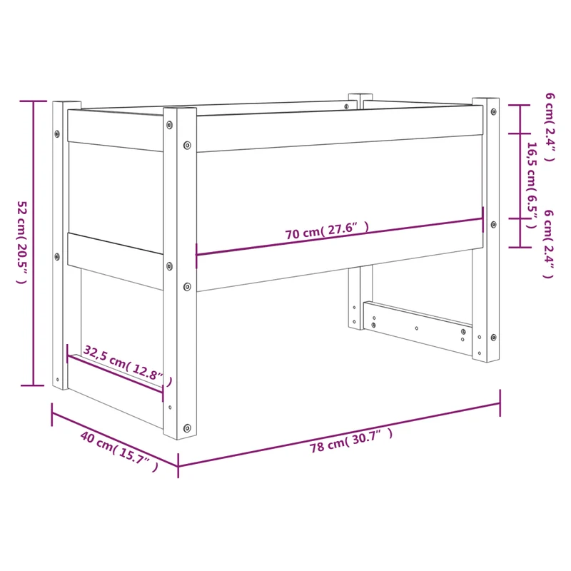 Jardinière rectangulaire décorative pour jardin balcon 78 x 40 x 52 cm en bois massif naturel 02_0048473