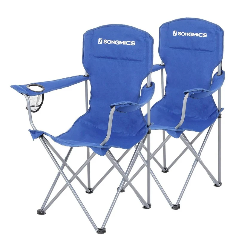Lot de 2 chaises pliables confortables pliables avec armature robuste charge max. 150 kg avec porte-bouteille chaise d'extérieur bleu 12_0001548