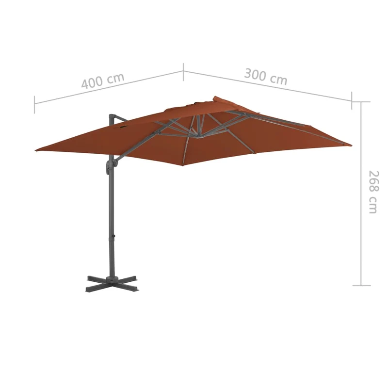 Parasol déporté avec mât en aluminium 400 x 300 cm orange foncé 02_0008509