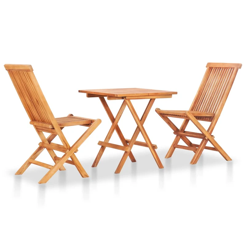 Ensemble de bistro jardin meuble extérieur terrasse 3 pièces avec coussins vert bois de teck massif 02_0013518