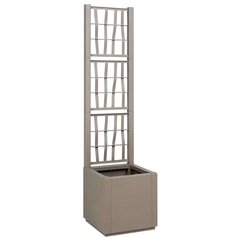 Cache-pot de jardin avec treillis moderne 36 x 36 x 140 cm en polypropylène gris 02_0058837
