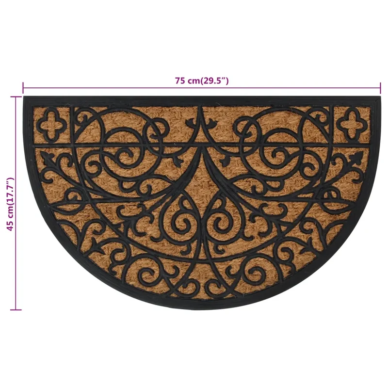 Tapis de porte demi-rond intérieur extérieur 45 x 75 cm antidérapant facile à nettoyer en caoutchouc noir 02_0046196