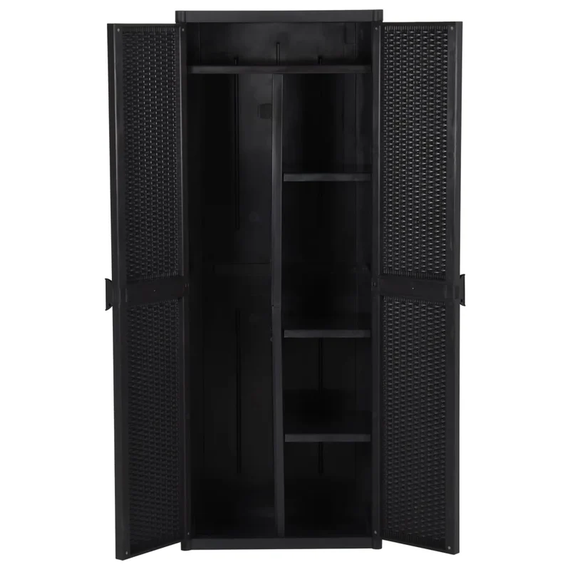 Armoire de rangement de jardin avec porte-balai et 4 étagères 65 x 45 x 172 cm en PP noir 02_0046122