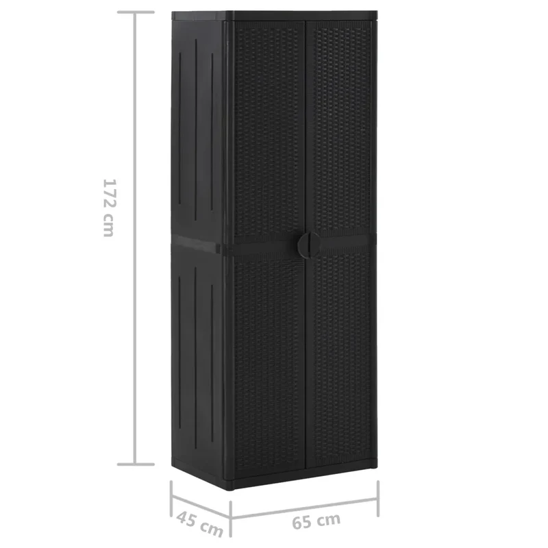 Armoire de rangement de jardin avec porte-balai et 4 étagères 65 x 45 x 172 cm en PP noir 02_0046122