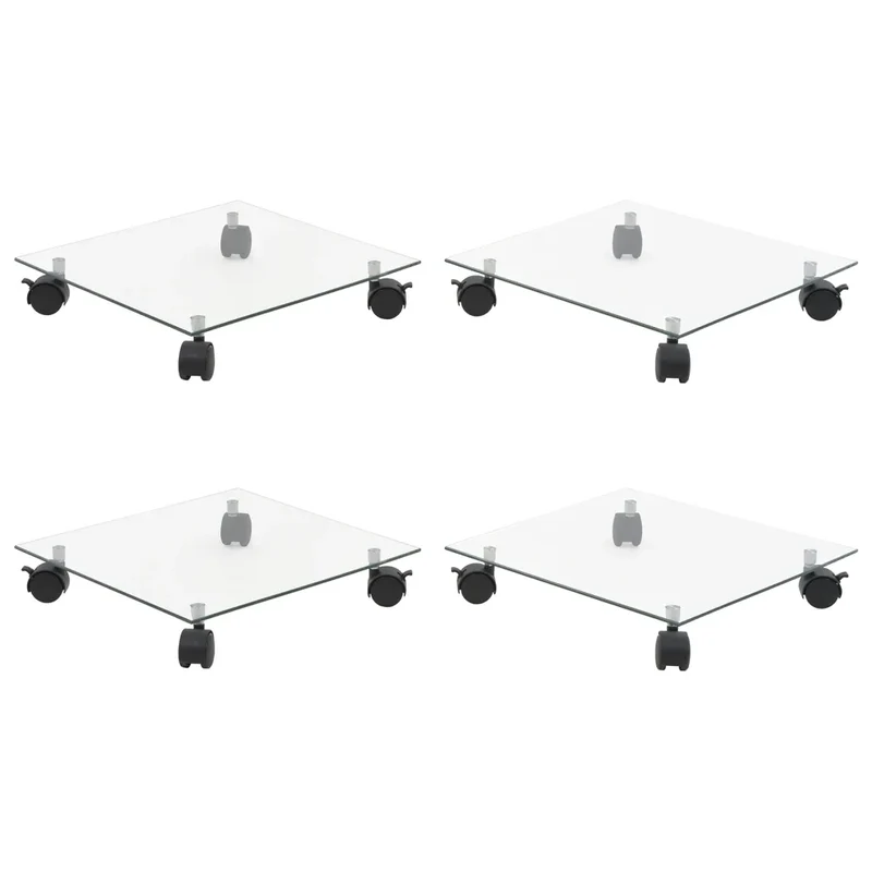 Lot de 4 supports roulants à plantes carrés design intemporel 35 x 35 cm en verre trempé transparent 02_0055250