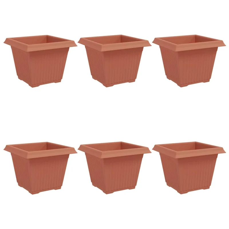 Lot de 6 pots de fleurs carrés légers design contemporain intérieur extérieur 43 x 43 x 33 cm en plastique rouge brique 02_0059362