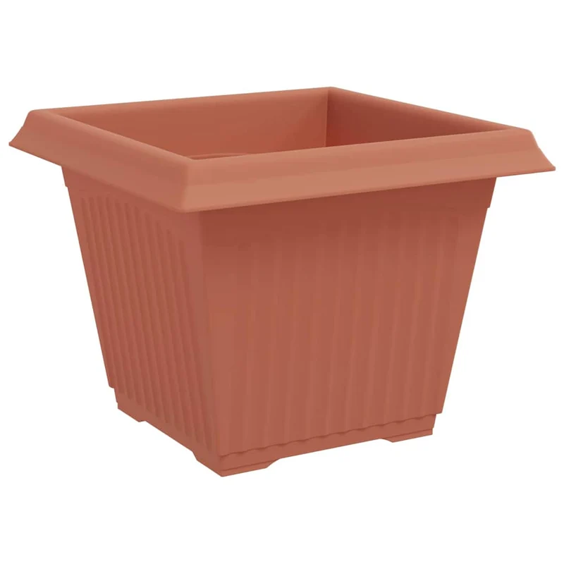 Lot de 6 pots de fleurs carrés légers design contemporain intérieur extérieur 43 x 43 x 33 cm en plastique rouge brique 02_0059362