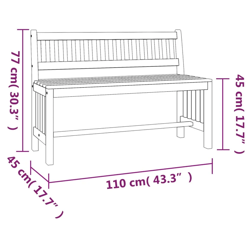 Banc de jardin meuble de patio d'extérieur terrasse 110 x 45 x 77 cm bois massif d'eucalyptus 02_0011173