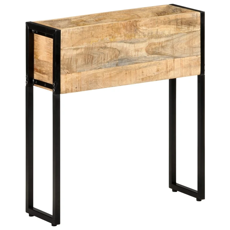 Jardinière bac lit surélevé plantes fleurs terrasse jardin 60 x 20 x 68 cm bois de manguier brut noir 02_0037689