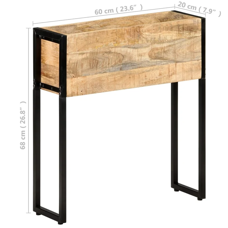 Jardinière bac lit surélevé plantes fleurs terrasse jardin 60 x 20 x 68 cm bois de manguier brut noir 02_0037689