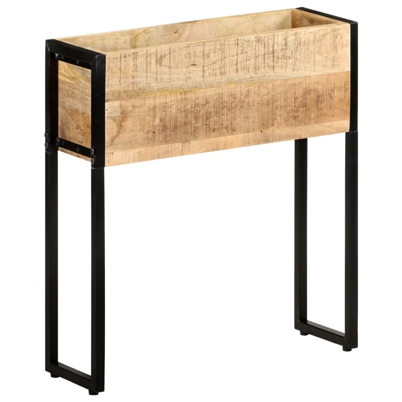 Jardinière bac lit surélevé plantes fleurs terrasse jardin 60 x 20 x 68 cm bois de manguier brut noir 02_0037689
