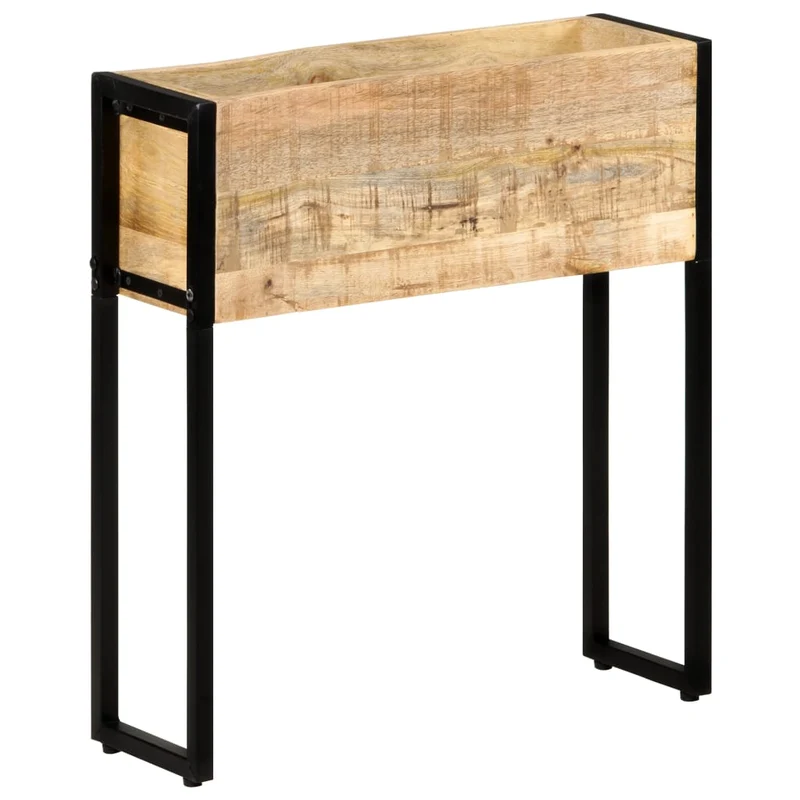 Jardinière bac lit surélevé plantes fleurs terrasse jardin 60 x 20 x 68 cm bois de manguier brut noir 02_0037689