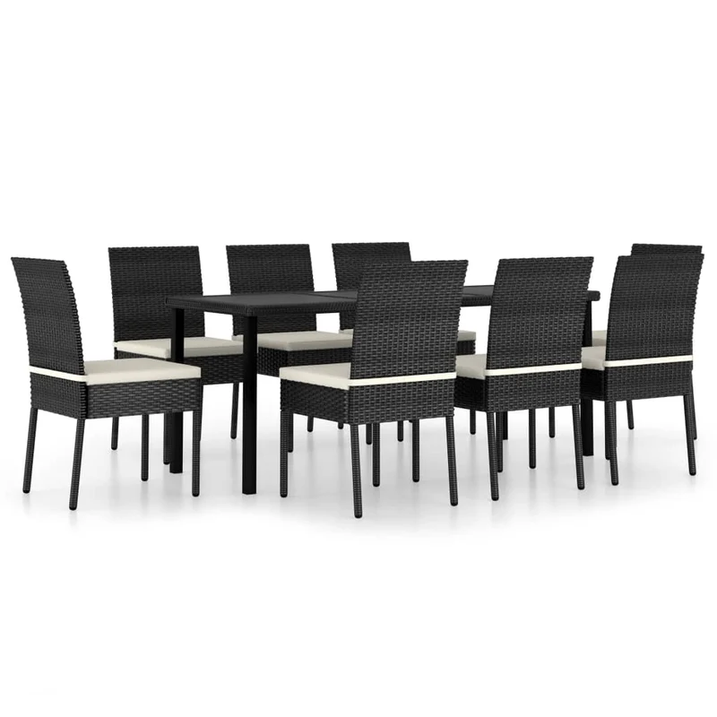Ensemble de salle à manger de jardin meuble extérieur 9 pièces résine tressée noir 02_0014129