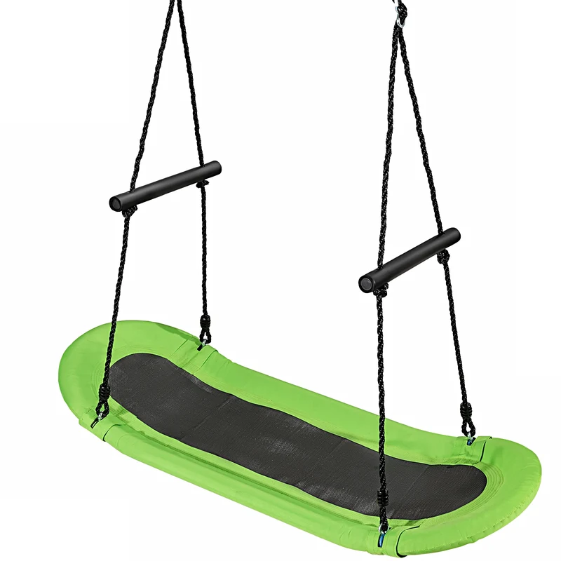 Balançoire ovale réglable 123 x 45 cm pour enfants et adultes confort optimal ambiance extérieure en métal vert 20_0020092