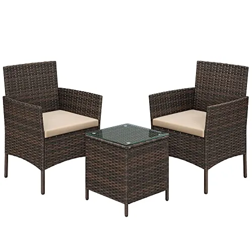 Salon de jardin extérieur ensemble de mobilier surface tressée en PE table et chaises pour terrasse jardin balcon marron et taupe 12_0001695