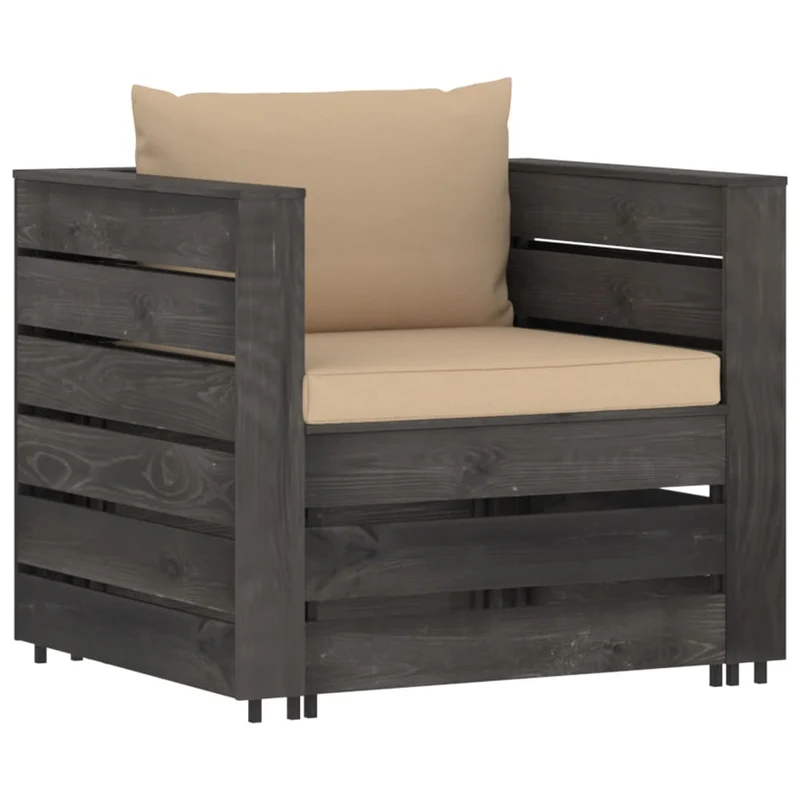Salon de jardin meuble d'extérieur ensemble de mobilier 2 pièces avec coussins bois imprégné de gris 02_0015884
