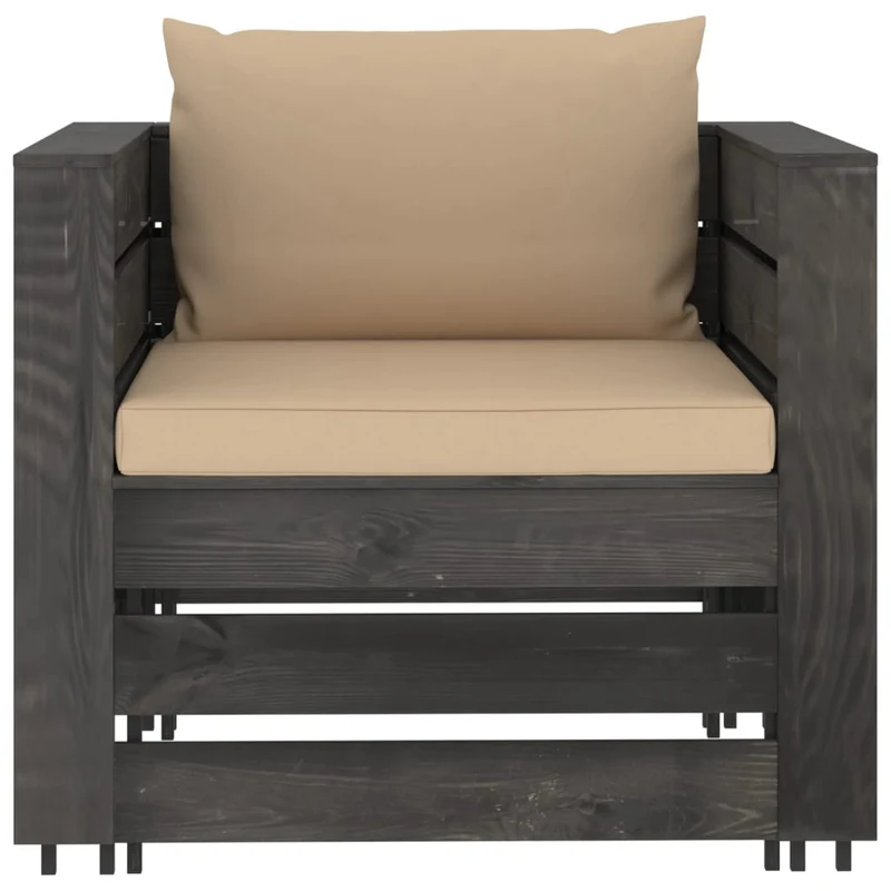 Salon de jardin meuble d'extérieur ensemble de mobilier 2 pièces avec coussins bois imprégné de gris 02_0015884