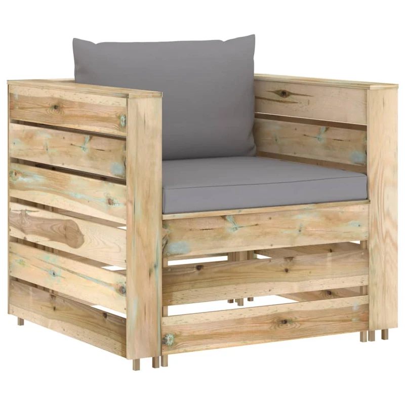 Salon de jardin meuble d'extérieur ensemble de mobilier 2 pièces avec coussins bois imprégné de vert 02_0015888
