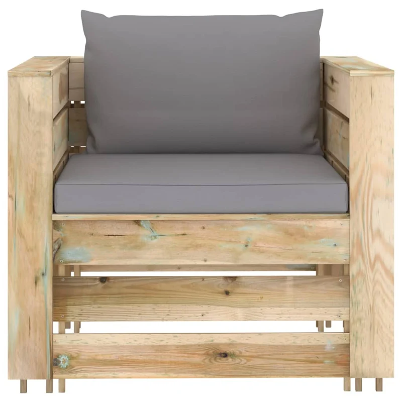 Salon de jardin meuble d'extérieur ensemble de mobilier 2 pièces avec coussins bois imprégné de vert 02_0015888