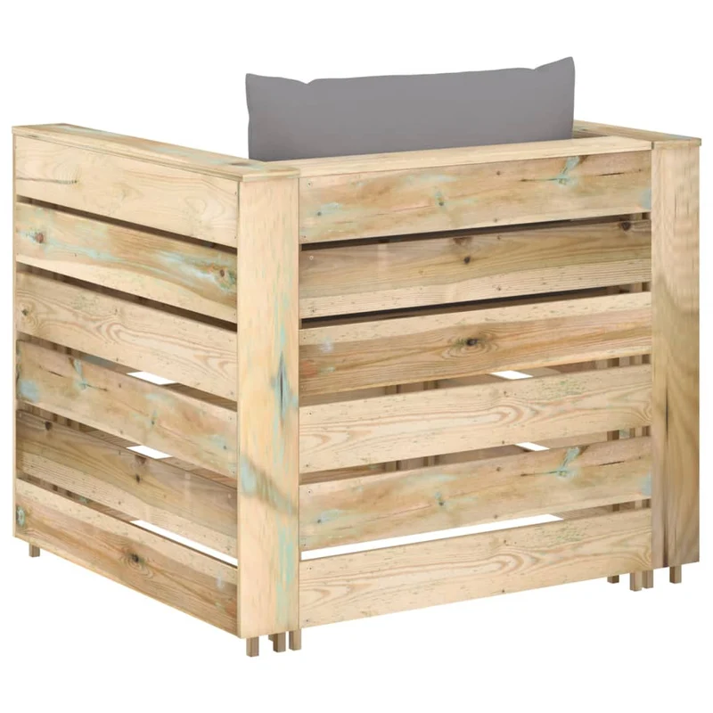 Salon de jardin meuble d'extérieur ensemble de mobilier 2 pièces avec coussins bois imprégné de vert 02_0015888