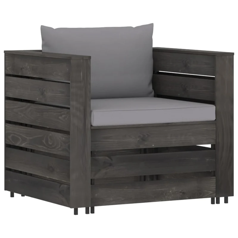 Salon de jardin meuble d'extérieur ensemble de mobilier 2 pièces avec coussins bois imprégné de gris 02_0015886