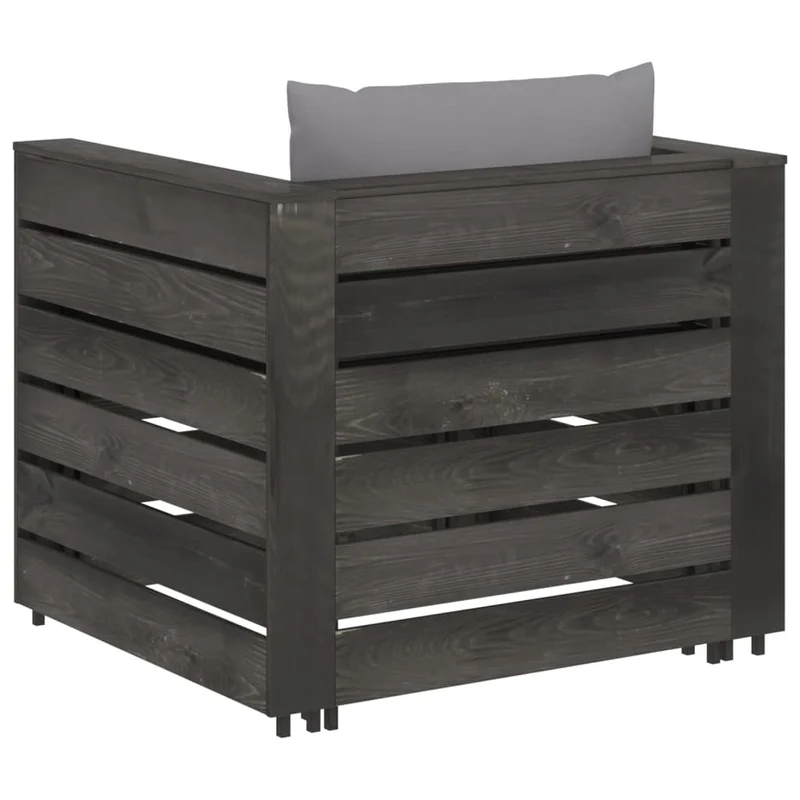 Salon de jardin meuble d'extérieur ensemble de mobilier 2 pièces avec coussins bois imprégné de gris 02_0015886