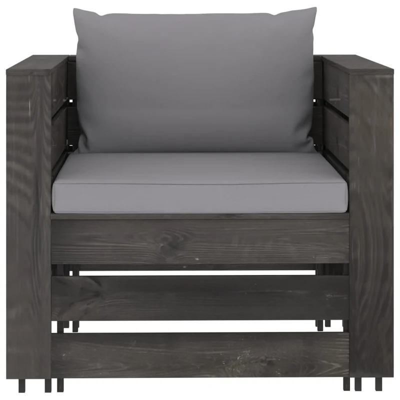 Salon de jardin meuble d'extérieur ensemble de mobilier 2 pièces avec coussins bois imprégné de gris 02_0015886
