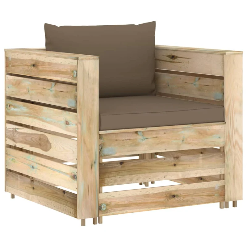 Salon de jardin meuble d'extérieur ensemble de mobilier 2 pièces avec coussins bois imprégné de vert 02_0015889