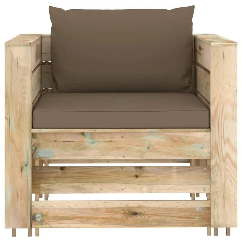 Salon de jardin meuble d'extérieur ensemble de mobilier 2 pièces avec coussins bois imprégné de vert 02_0015889