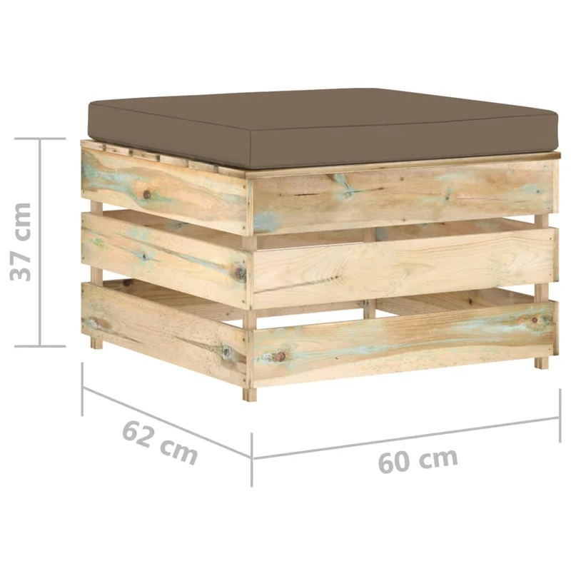 Salon de jardin meuble d'extérieur ensemble de mobilier 2 pièces avec coussins bois imprégné de vert 02_0015889