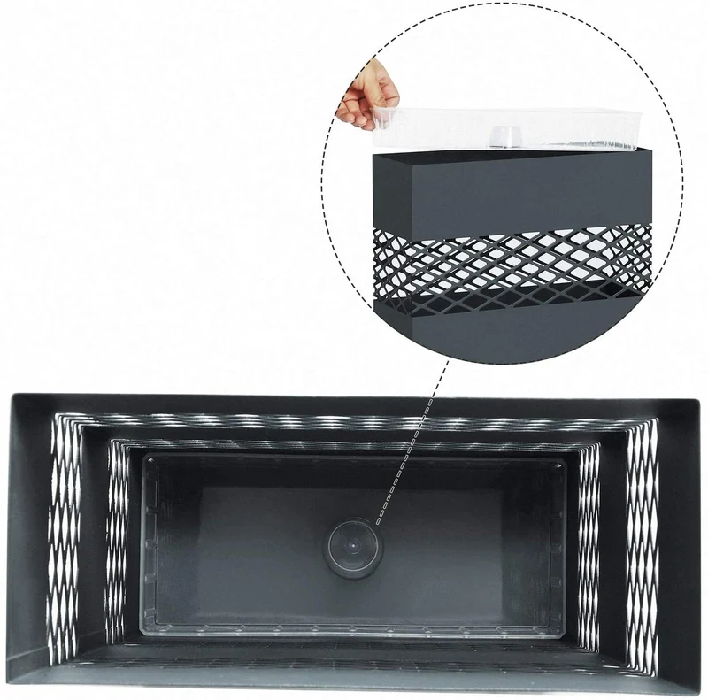 Porte-parapluies métallique support pour parapluies 28 x 12 x 41 cm rectangulaire avec réceptacle d’eau 4 crochets motifs ajourés gris anthracite 12_0000878