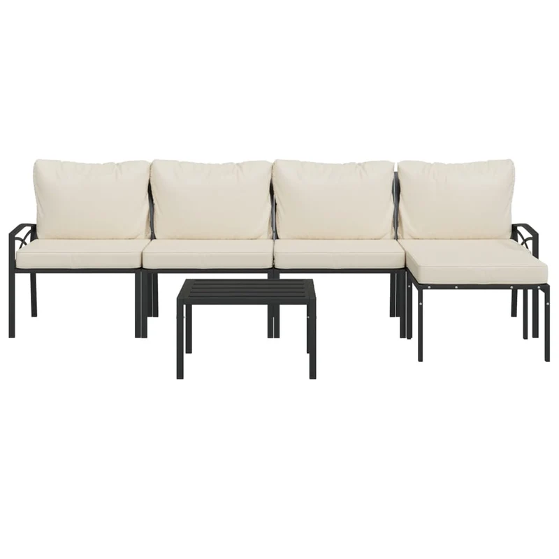 Salon de jardin meuble d'extérieur ensemble de mobilier 6 pièces avec coussins sable acier 02_0016942