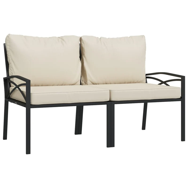 Salon de jardin meuble d'extérieur ensemble de mobilier 6 pièces avec coussins sable acier 02_0016942