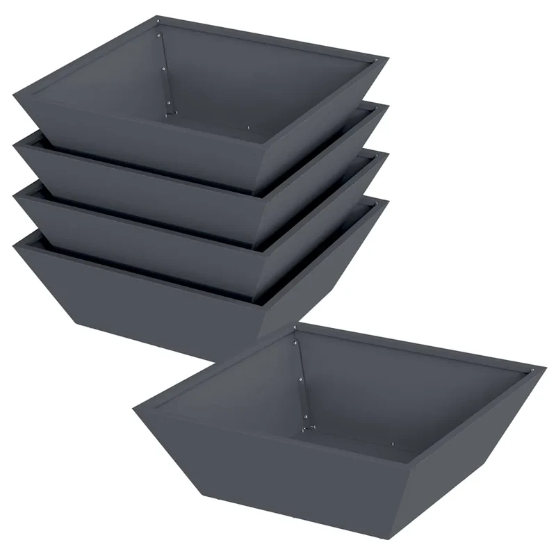 Lot de 5 cache-pots trapézoïdaux modernes jardin terrasse 50 x 50 x 15 cm en métal anthracite 02_0052387