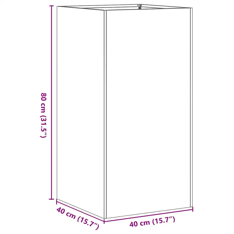Jardinière moderne à fond ouvert 40 x 40 x 80 cm pour balcon jardin robuste en acier laminé à froid vert olive 02_0051495