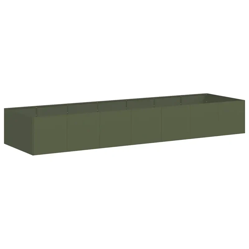 Jardinière rectangulaire fond ouvert moderne jardin terrasse 280 x 80 x 40 cm en acier vert olive 02_0051545