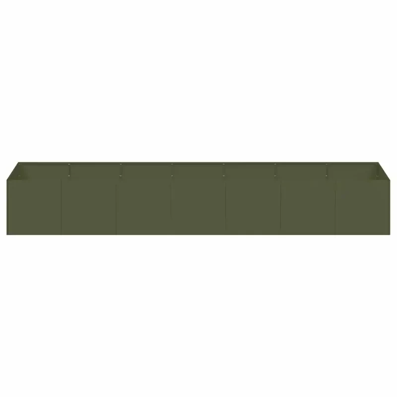 Jardinière rectangulaire fond ouvert moderne jardin terrasse 280 x 80 x 40 cm en acier vert olive 02_0051545