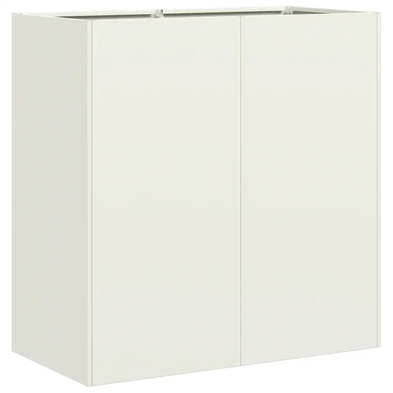 Jardinière extérieure moderne en acier laminé à froid dimension généreuse 80 x 40 x 80 cm avec fond ouvert blanc 02_0051499