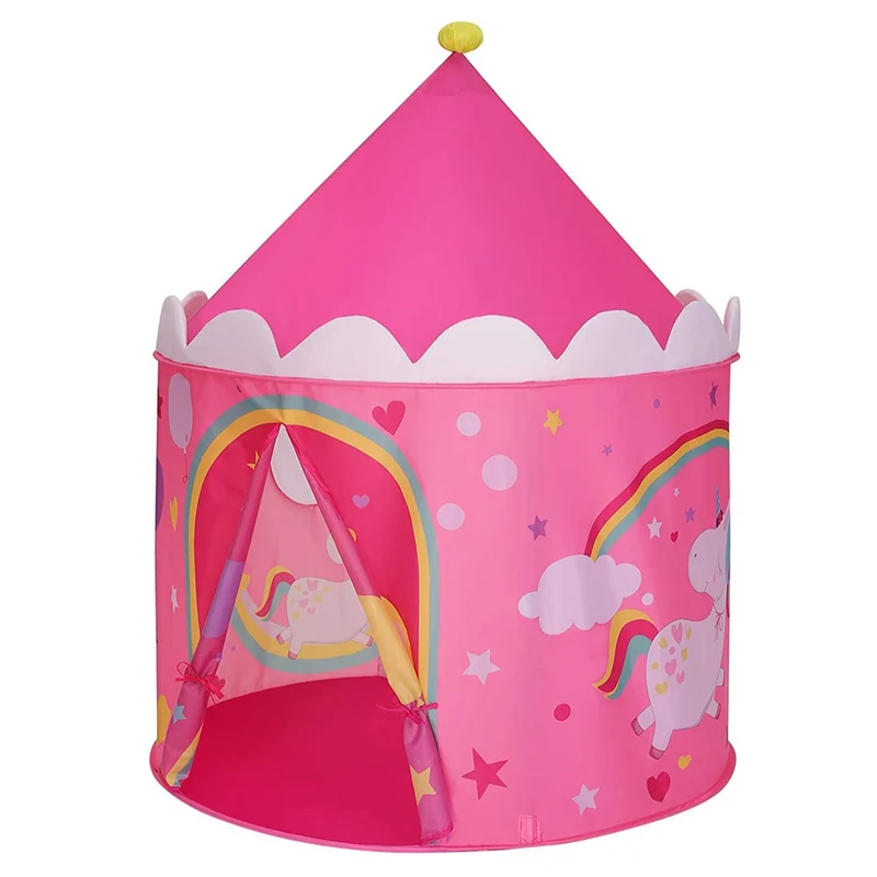 Tente de jeu enfant château pour enfant tipi pop-up portable avec sac de transport intérieur et extérieur idée cadeau rose et jaune 12_0002288
