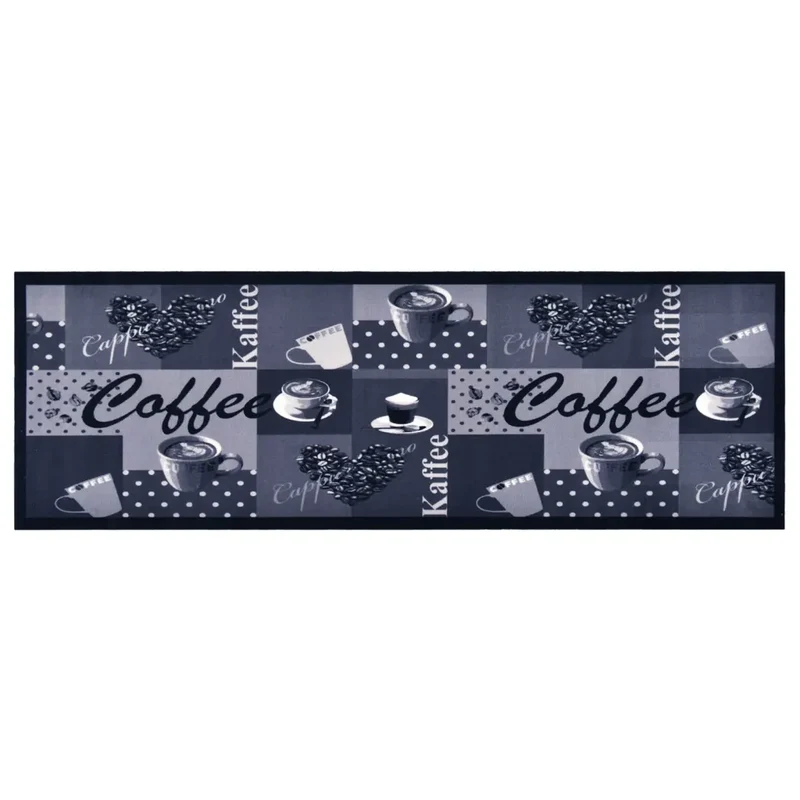 Tapis rectangulaire lavable cuisine couloir 300 x 60 cm antidérapant flexible en polyamide bleu café 02_0046530