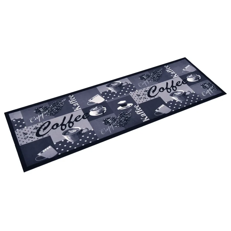 Tapis rectangulaire lavable cuisine couloir 300 x 60 cm antidérapant flexible en polyamide bleu café 02_0046530