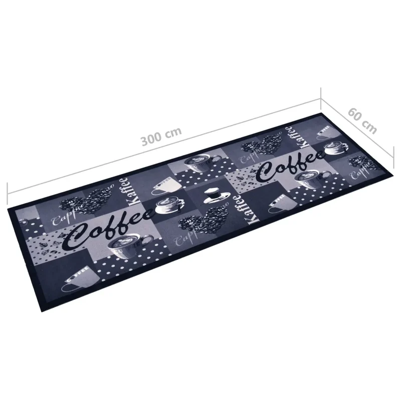 Tapis rectangulaire lavable cuisine couloir 300 x 60 cm antidérapant flexible en polyamide bleu café 02_0046530