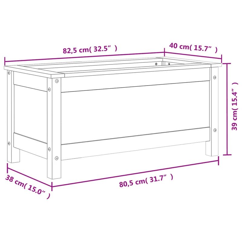 Jardinière rectangulaire décorative jardin balcon terrasse 82,5 x 40 x 39 cm en bois massif douglas 02_0048503