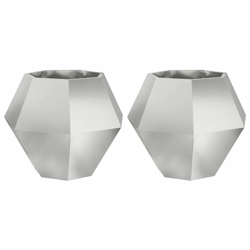 Lot de 2 jardinières rectangulaires élégantes extérieur 75 x 75 x 60 cm en acier galvanisé argent 02_0053115