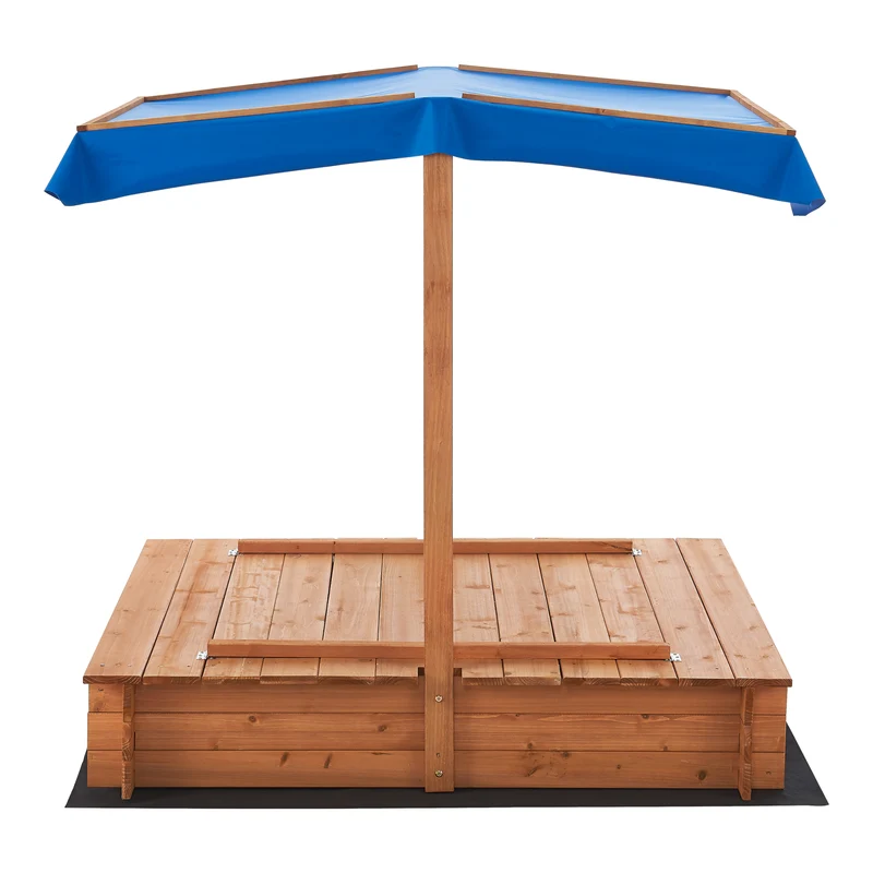 Bac à sable carré en bois avec bancs rabattables et toit 120 x 120 x 120 cm 03_0006394
