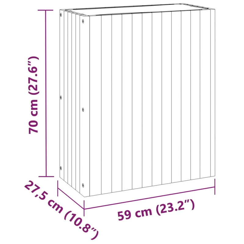Jardinière bac lit surélevé plantes fleurs terrasse jardin 59 x 27,5 x 70 cm bois massif d'acacia marron 02_0037688