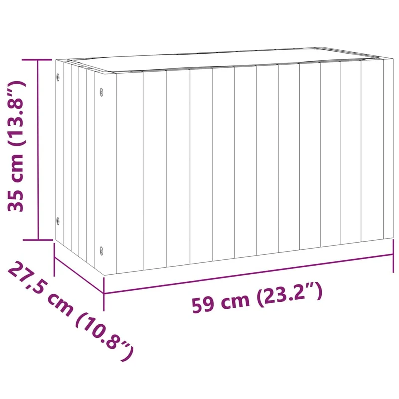Jardinière bac lit surélevé plantes fleurs terrasse jardin 59 x 27,5 x 35 cm bois massif d'acacia marron 02_0037687