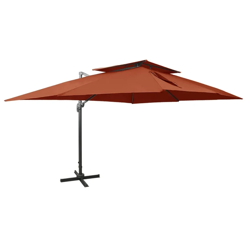 Parasol de jardin déporté avec système de ventilation inclinable 400 x 300 cm en polyester terracotta 02_0046505