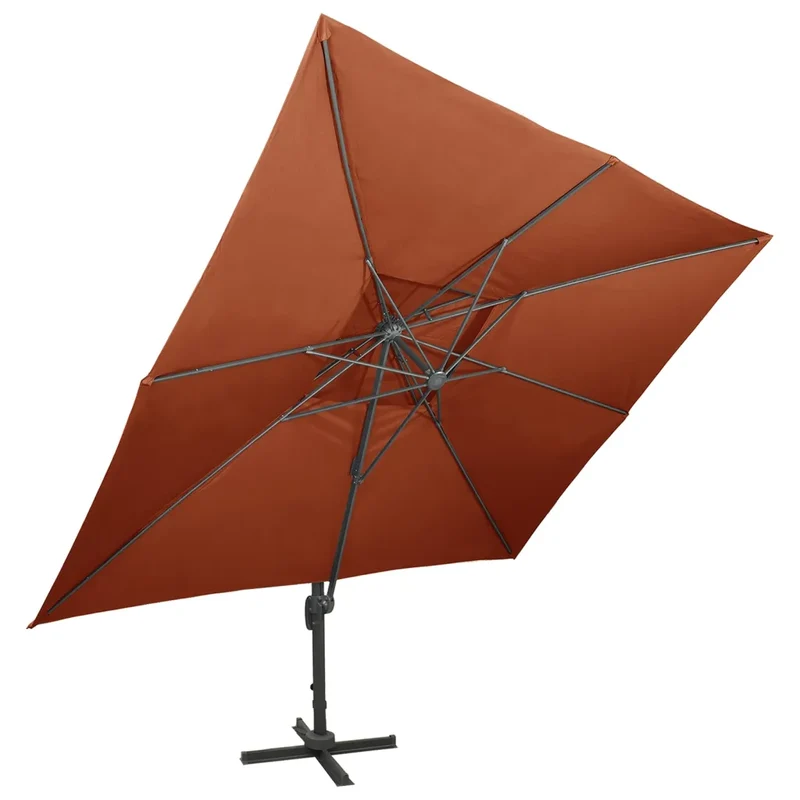 Parasol de jardin déporté avec système de ventilation inclinable 400 x 300 cm en polyester terracotta 02_0046505