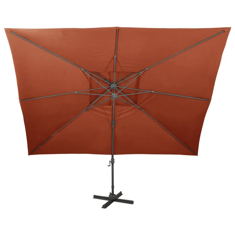 Parasol de jardin déporté avec système de ventilation inclinable 400 x 300 cm en polyester terracotta 02_0046505